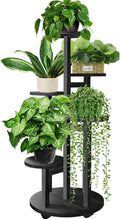 GEEBOBO 5 Tiered Tall Plant Stand for Indoor, Wood Plant Shelf Corner Display Rack, Multi-tier Planter Pot Holder Flower Stand for Living Room Balcony Garden Patio (Black)