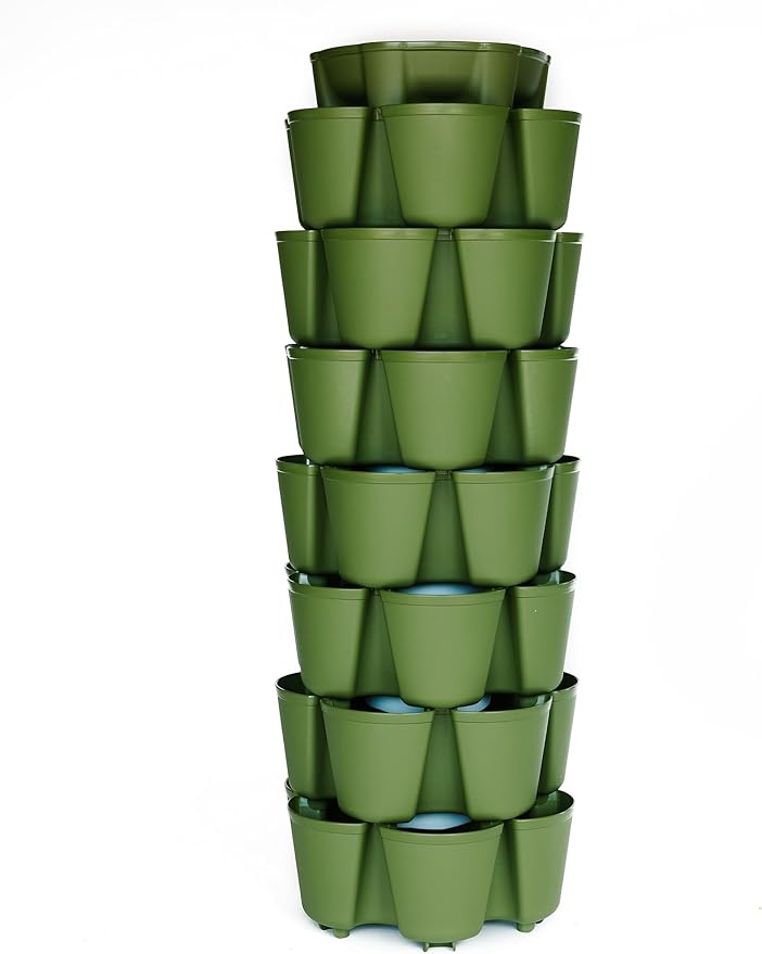 Greenstalk 7 Tier Leaf Vertical Planter for Growing a Variety of Strawberries, Vegetables, Herbs, & Flowers (Evergreen)