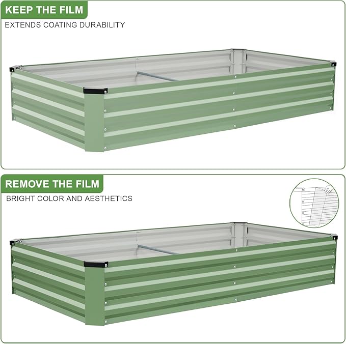 Galvanized Raised Garden Bed Outdoor | Metal Raised Garden Bed for Gardening 2Pack | Large Planter Box for Vegetables Flowers Fruits | Easy Assembly & Safety Design Flower Beds 6x3x1ft Olive Green