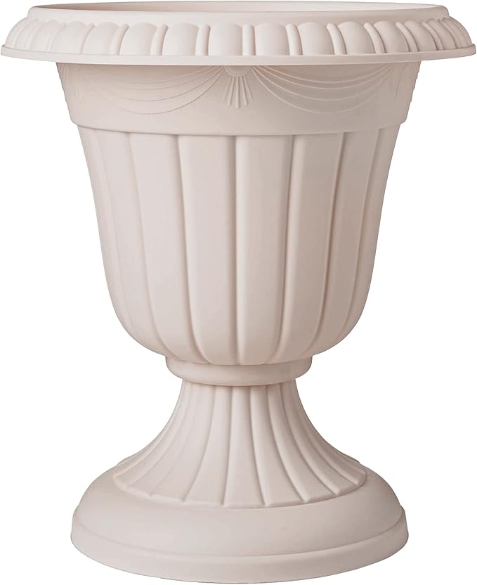 Arcadia Garden Products PL10TP Classic Traditional Plastic Urn Planter Indoor/Outdoor, 15" x 13", Taupe