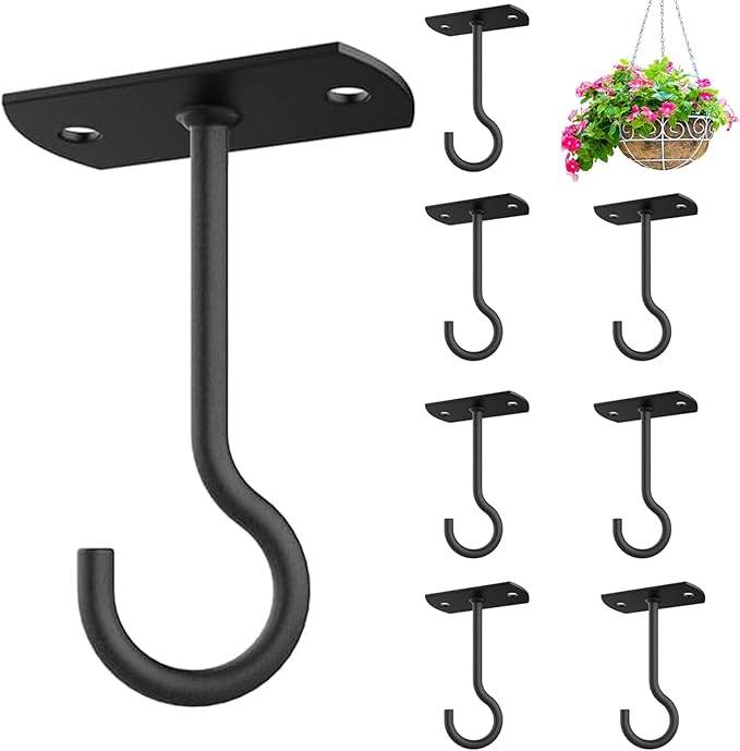 Ceiling Hooks for Hanging Plants 8Pack 4in,Wall Hooks for Plants,Lights,Planters,Lanterns,Hanging Bird Feeders,Wind Chimes,Indoor&Outdoor Decoration Black