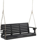 VINGLI Heavy Duty 1600 LBS HDPE Porch Swing Outdoor with Rotatable Cup Holder, 5 FT Patio Bench Swing with Adjustable Chains, 3 Person Hanging Porch Swing Chair for Porch, Yard, Tree, Garden - Black