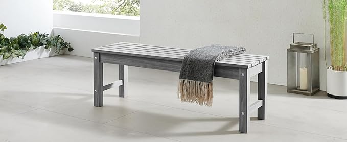 Psilvam 2-Person Outdoor Poly Lumber Patio Backless Bench, Fade-Resistant & Odor-Free Poly Lumber Patio Furniture, Weatherproof, Suitable for Garden, Porch and Park, 700 Lbs Support (1, Light Gray)