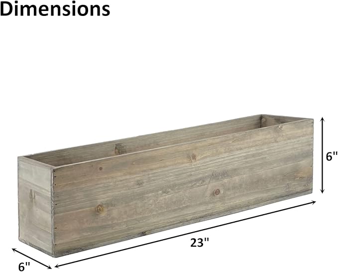 CYS EXCEL Rectangle Wood Planter Box with Removable Plastic Liner (H:6" Open:23"x6") | Multiple Size Choices Wood Rectangular Planter | Indoor Decorative Window Box
