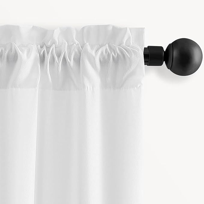 Non-See-Through White Privacy Sheer Cafe Curtains 84 inches Long 2 Panels, 52" Wide Rod Pocket Window Drapes for Hallway Classroom Dorm Room Gym Room Living Room Bedroom