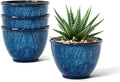 Plant Pots, Set of 4 Plastic Planters with Drainage Hole, 8 Inch Glaze Plastic Flower Pots for Plants, Nursery Planting Pot, Planter for Indoor Outdoor Home Decorative(Blue)