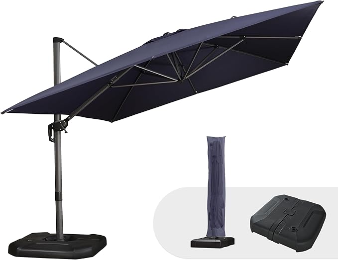 PURPLE LEAF 10'×13' Patio Umbrella with Base Included and Cover Outdoor Umbrella with Cover Extra Large Heavy Duty Cantilever Umbrella Navy Blue