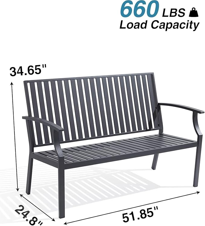 52" Outdoor Bench Garden Bench, Weatherproof Anti-Rust Heavy-Duty Outside Benches Clearance, Aluminum Metal Bench for Front Porch, Patio, Park (Dark Grey,1 PCS)