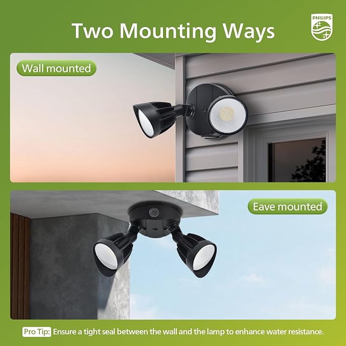 Philips Dusk to Dawn 44W 3500LM LED Security Flood Lights Outdoor, 5000K Daylight, Wet Location, Dual Adjustable Heads Aluminum Wall Light for Yard Garage Porch