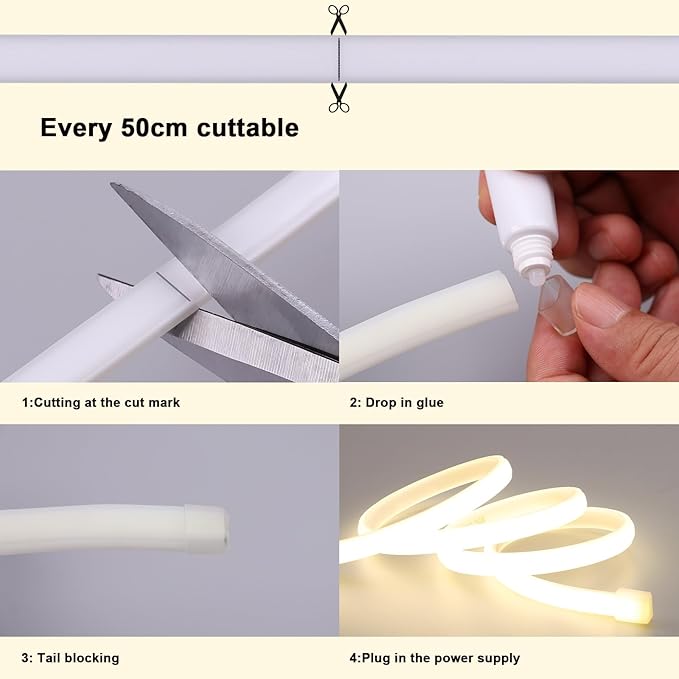AC 110V COB LED Strip Lights Outdoor Waterproof 65.6ft, 4000K Natural White Super Bright 200W CRI 90+ LED Rope Light, IP65 Flexible Cuttable, for Bedroom Garden Commercial House