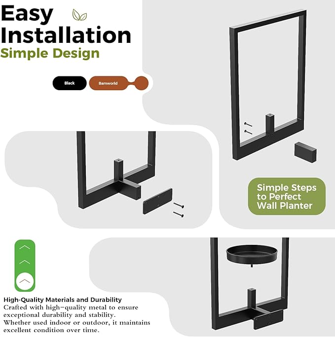 Bamworld Plant Stand Indoor Wall Decor Metal Plant Hanger Indoor Hanging Plant Holder Wall-Mounted Planters Outdoor Plant Rack Black 1 Pack (Patent Design)