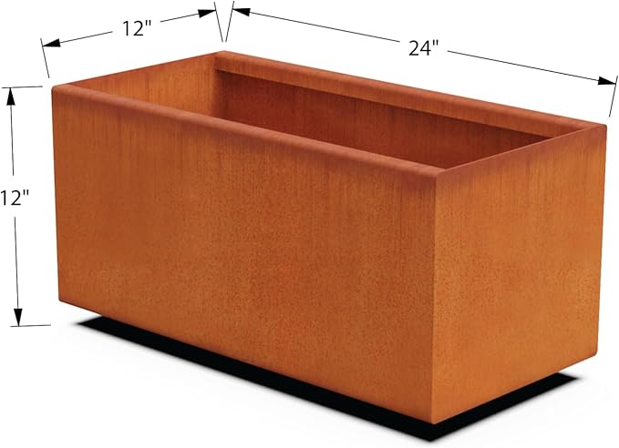 Plantercraft Large Rectangular Planters for Outdoor Plants - 24x12x12 Corten Steel Planter Box for Patio & Garden | Heavy Duty Metal Planter & Raised Garden Bed