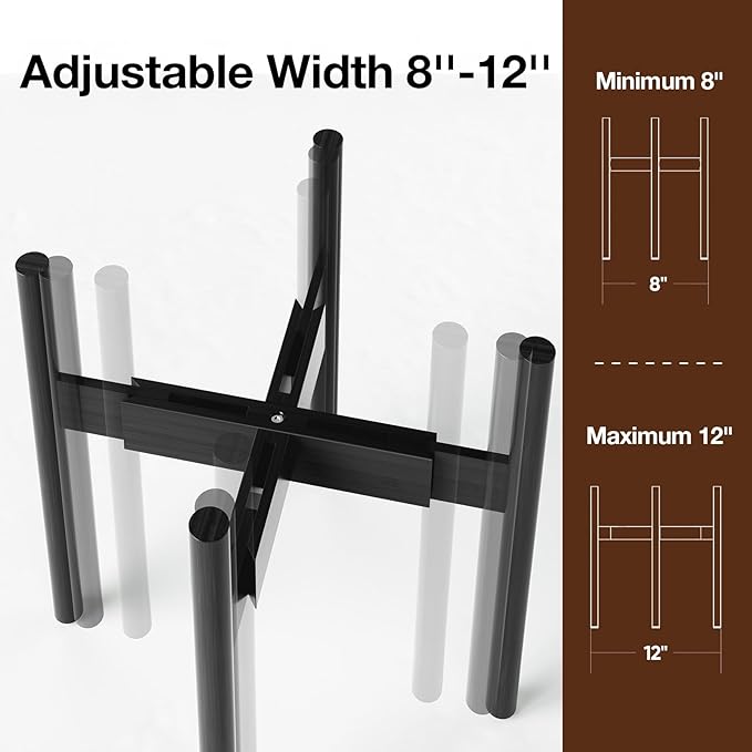 MUDEELA Plant Stand for Indoor Plants: Adjustable Width Fits 8-12 Inch Pots - Mid-century Modern Bamboo Plant Stand - 14.5 Inch Single Tier Small Floor Plant Holder, Black, 2 Pack (Without Pot)