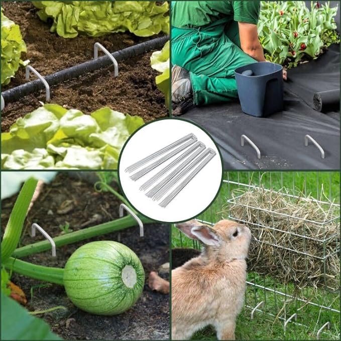 FEED GARDEN 4 Inch Hot-dip Galvanized Landscape Staples, 11 Gauge Anti-Rust Garden Stakes, 100 Pack