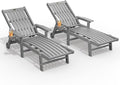 Patio Chaise Lounge Chair Set of 2, Oversized Lounge Chair Outdoor with 5 Positions, HDPE, Patio Lounge Chair with Wheels & Cup Holder for Pool, Deck, Poolside,Grey