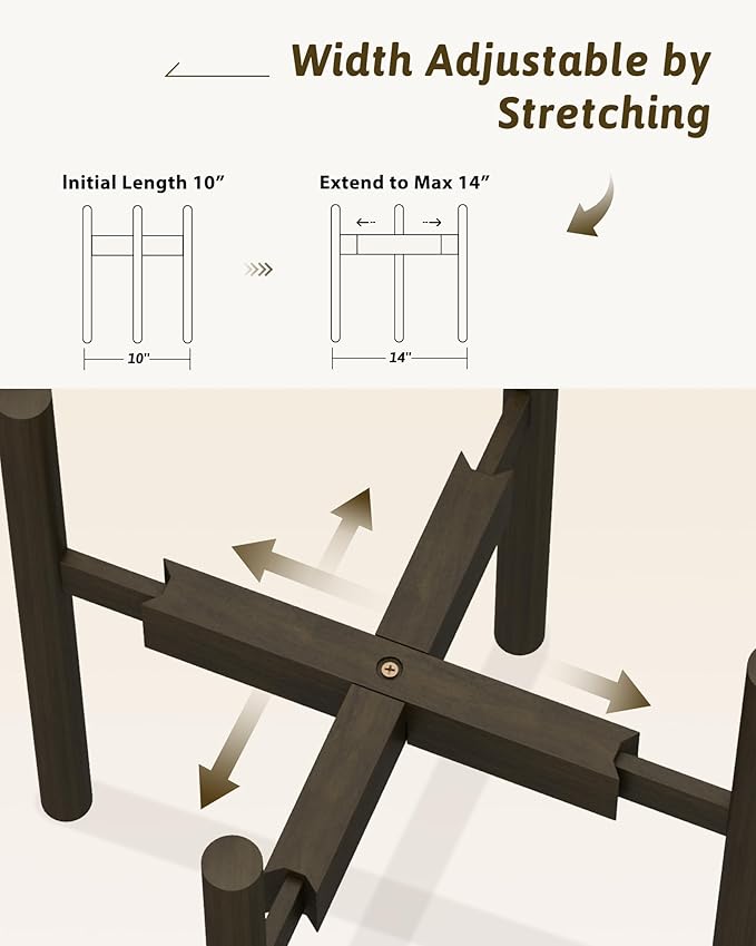 Adjustable Plant Stand Indoor, Bamboo Plant Stand Fits 8 9 10 11 12 Inches, Small Corner Planter Holder for Indoor Plants, Single Floor Plant Stands for Living Room Balcony, Tea Brown Tall