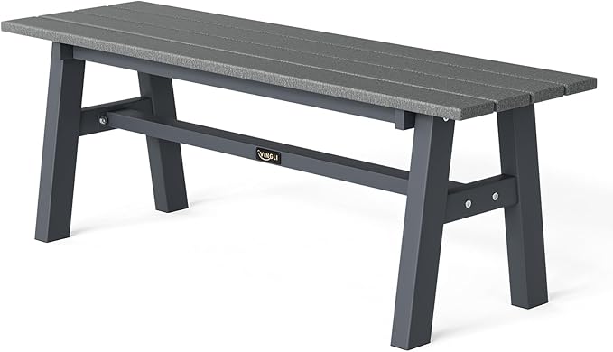 VINGLI 47” Outdoor Bench Garden Bench HDPE Porch Bench w/Metal Legs, Poly Lumber Patio Bench, 660 LBS Capacity Outdoor Backless Bench(Grey)