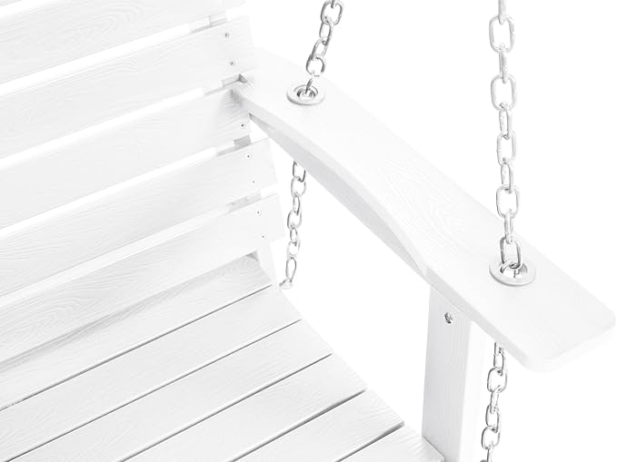 Poly Lumber 2-Seat Porch Swing, HIPS 4.5-Feet Bench Swing with Foldable Cup Holders,18/8 Stainless Steel Hardware, High Backrest and Deep Contoured Seat (Snow White, 4.5-feet)