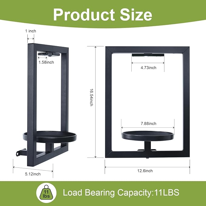 BAOYOUNI 2 Pack Picture Frame Wall Plant Holder with Light,Metal Window Plant Shelf，Modern Floating Plant Stand for Indoor Outdoor Patio Balcony Garden Living Room Bedroom