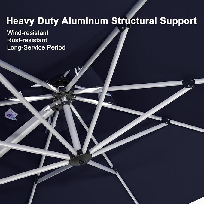 PURPLE LEAF 10' X 13' Patio Umbrella Outdoor Rectangle Umbrella Large Cantilever Umbrella Windproof Offset Heavy Duty Sun for Garden Deck Pool Patio, Navy Blue