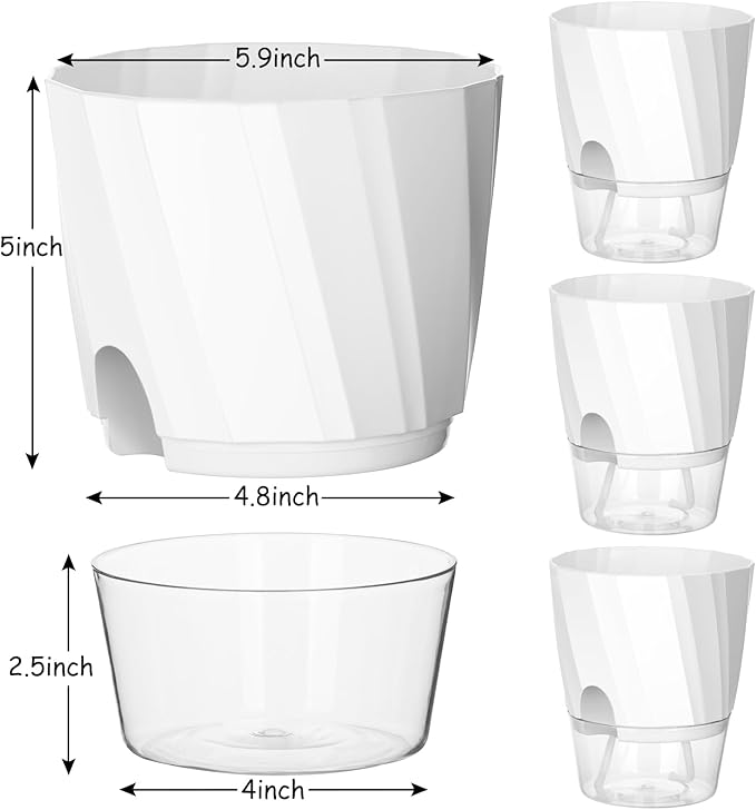 KIMCHOMERSE Self Watering Plant Pots, 6 Inch Plant Pots White, 3 Pack Flowers Pot Indoor Planter Pots with Tray for Spider Plant, Orchid, African Violet