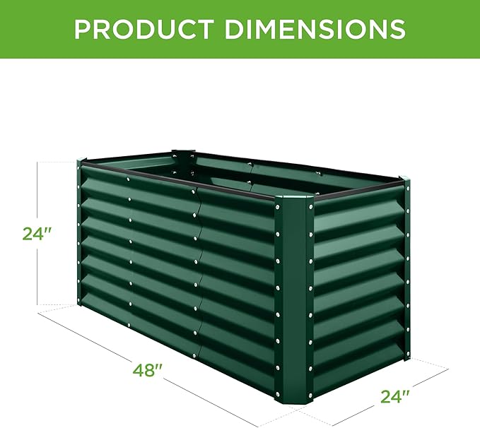 Best Choice Products 4x2x2ft Outdoor Metal Raised Garden Bed, Deep Root Box Planter for Vegetables, Flowers, Herbs, 119 Gallon Capacity, 100% Non Toxic Materials - Dark Green
