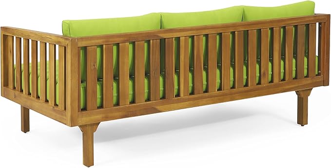 Claremont Outdoor 3 Seater Daybed with Cushions - Acacia Wood - Teak/Green
