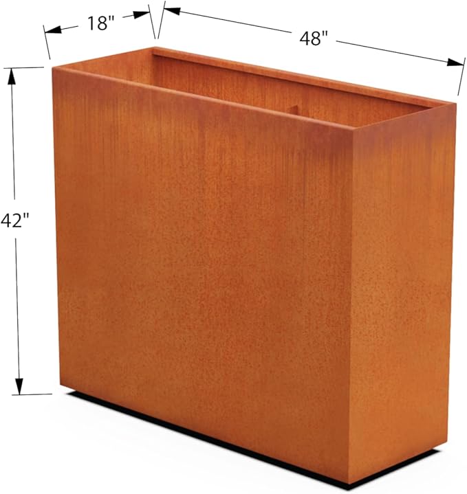 Plantercraft Large Rectangular Planters for Outdoor Plants – 48x18x42 Extra Large Corten Steel Planter for Privacy Screen | Heavy Duty Metal Planter Box for Patio, Deck & Commercial Spaces
