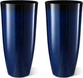 Glitzhome 30" H Tall Planters for Outdoor Plants, Set of 2 Plastic Large Outdoor Planters with Gradient Cobalt Blue Faux Ceramic Finish,Large Flower Pots with Drainage Holes for Front Porch Indoor