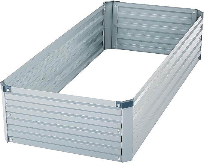 2 Pack 4x2x1FT Galvanized Raised Garden Bed Kit, Outdoor Metal Planter Box for Vegetables, Bottomless Rectangular Gardening Bed with Support Rods, Tool-Free Assembly, Gray
