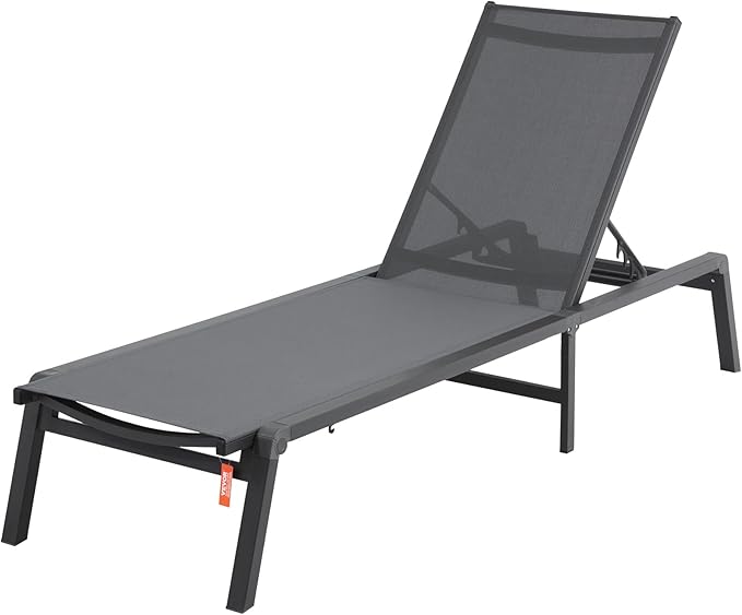 VEVOR 2 Pcs Chaise Lounge Chairs Outdoor, Aluminum Patio Lounge Chair with Adjustable 5-Position, Folding Pool Chairs Recliner and Full Flat Tanning Chair for Patio, Beach, Pool, Gray, 2 pcs