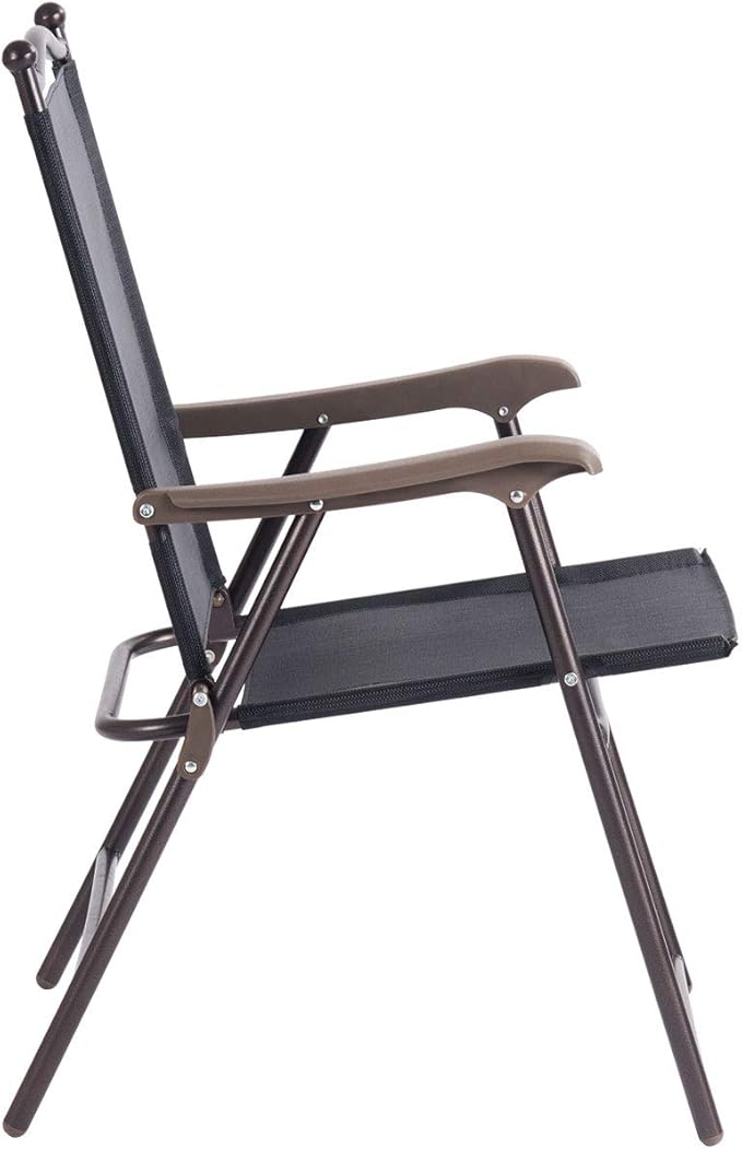 Giantex Set of 2 Patio Folding Chairs, Outdoor Patio Dining Chairs w/Armrest, Sling Back, Metal Frame, Outside Use for Lawn Camping Garden Pool Beach Yard Lounge, No Assembly, Black