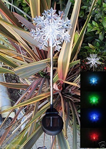 Solar Garden Stake Lights with Color Changing LED or Regular White LED Landscape Path Lights (Set of 2) (Snowflake)