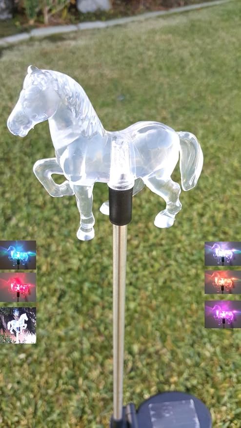 Solar Garden Stake Lights with Color Changing LED or Regular White LED Landscape Path Lights (Set of 2) (Horse)