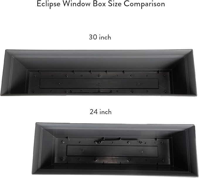 The HC Companies 24 Inch Eclipse Window Planter Box with Drainage Holes & Attached Saucer, Lightweight UV-Resistant Plastic Indoor Outdoor Planters, 2-Pack Flower Box for Garden Home Decor, Warm Gray