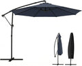 Outsunny 10 ft Offset Patio Umbrella with Cover, Round Hanging Cantilever Umbrella with 6-Position 360° Rotation, Crank Handle, Tilt, Cross Base, Heavy Duty Outdoor Umbrella for Garden