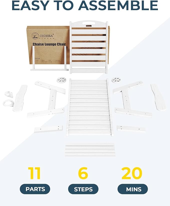 Outdoor Chaise Lounge Chair Set of 2, Patio Lounge Chairs for Outside, HDPE Lounge Chairs with Wheels & Cup Holder, Poly Lounge Chair with 5 Position for Poolside, Deck, White