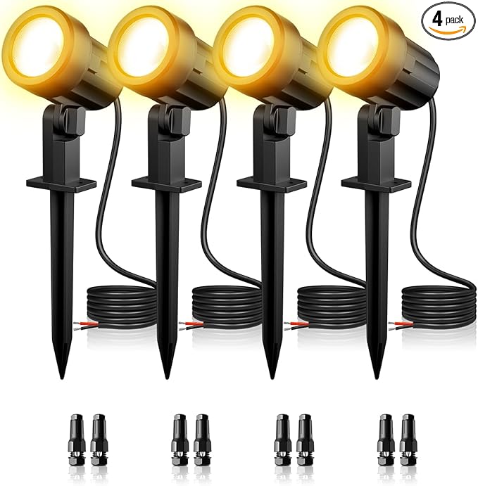 ZZXX 3W Low Voltage Landscape Lighting with Connectors LED Landscape Spotlights Waterproof Low Voltage Landscape Lights 2700K Warm White Spot Lights Outdoor for Tree Garden Yard Pathway, 4 Pack