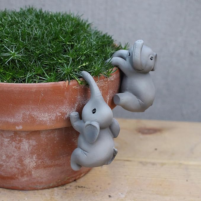 2-Piece Set Elephant Pot Huggers for Planters, Climbing Elephants Flower Pot Hugger, Hanging Plant Decorations for Pots, Cute Plant Pot Decorations for Home Garden Patio Fence Lawn Yard (Elephant)