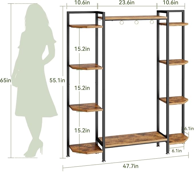 C1 Plant Stand Indoor with 6 Grow Lights, 6 Tiered Large Metal Plant Stand, 55 Inches Tall Plant Shelf with Hooks, Plant Holder Display Shelves for Patio, Garden, Living Room, Balcony