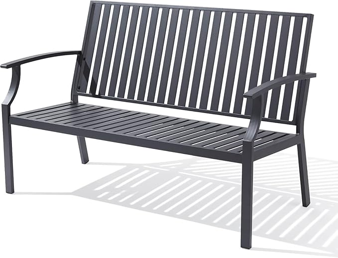 52" Outdoor Bench Garden Bench, Weatherproof Anti-Rust Heavy-Duty Outside Benches Clearance, Aluminum Metal Bench for Front Porch, Patio, Park (Dark Grey,1 PCS)