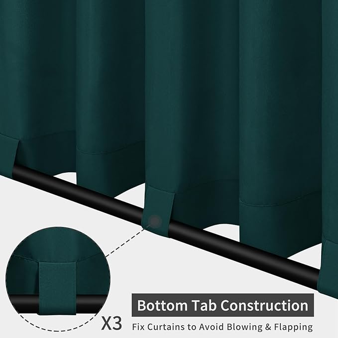 Easy-Going Outdoor Patio Curtains Detachable Tab Top Windproof Weatherproof Curtain for Cabana, Porch, Pergola and Gazebo, Tab Bottom Drape, 2 Panels, 54W x 96L inch, Teal