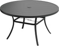VICLLAX 60" Outdoor Round Patio Table for Lawn Garden, All Weather Metal Round Patio Dining Table with Adjustable Umbrella Hole, Outdoor Table for 8-10 Person, Black Tabletop