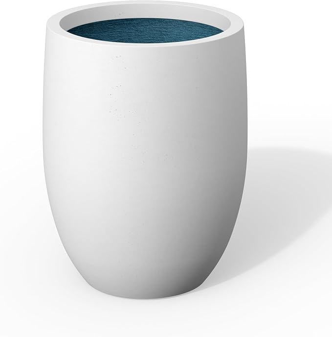 Kante 16.5 Inch Tall Concrete Planter, Large Indoor Outdoor Plant Pot with Drainage, Smooth White Finish with Painted Interior, Ideal for Porch, Home, Garden, Patio