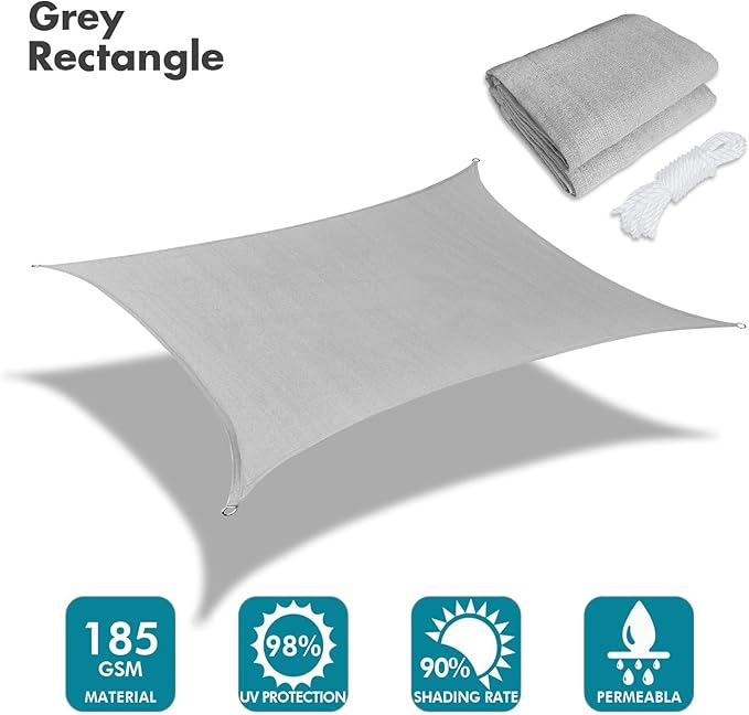 KANAGAWA Sun Shade Sail Curved 24'X24' Grey Rectangle Outdoor Shade Cover UV Blovk Canopy for Patio Garden Backyard Heavy Duty Permeable 185GSM (We Make Custom Size)