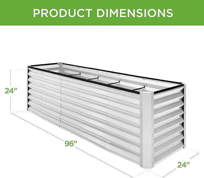 Best Choice Products 8x2x2ft Raised Outdoor Metal Garden Bed, Deep Root Box Planter for Vegetables, Flowers, Herbs, 240 Gallon Capacity, 100% Non Toxic Materials - Galvanized