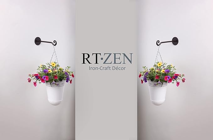 RTZEN Plant Hangers Indoor or Outdoor - Wrought Iron Metal Hanger Indoor Hook - Heavy Duty Wall Bracket Hooks for Hanging Plants Baskets Lanterns Wind Chimes - 2 Pack (Black Swirl Hooks)