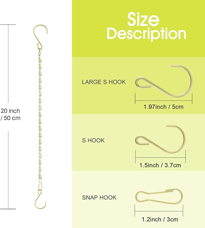 RIFNY 20 Inch Gold Chain for Hanging Plants, Small Plant Chains for Hanging Baskets Kits with Hooks for Bird Feeders Planters Billboards Lanterns Wind Chimes Ornaments Outdoor Indoor Use (5 PCS)