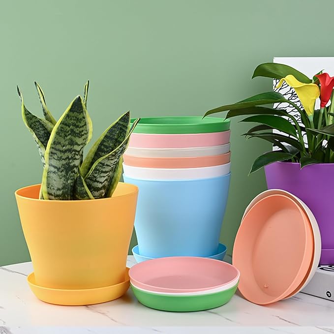 Tergy 20 Pack 7 Inch Plant Pots Bulk Small Plastic Planters Pots with Drainage Holes Flower Pot for Succulent, Cactus, Herb, African Violet