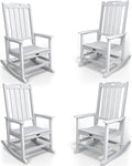 Oversized Rocking Chair Set of 4, Outdoor Rocking Chair for Adults, All Weather Resistant Porch Rocker for Lawn Garden, White